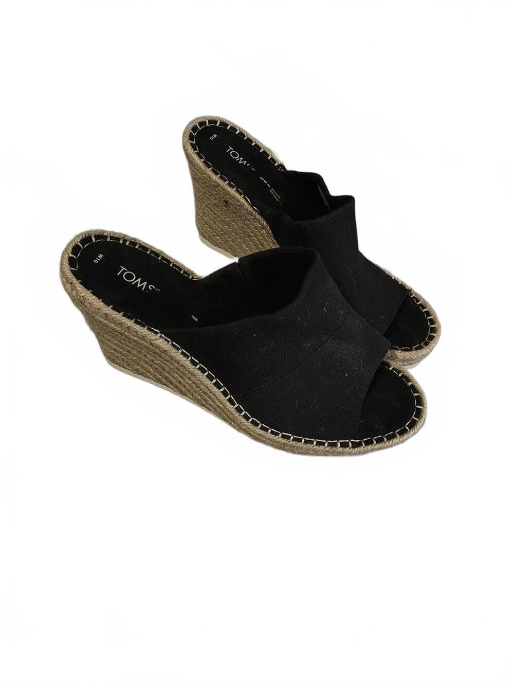 TOMS Black Espadrille Wedge Slide Sandals Size 10